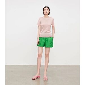 CHICJOC Women 100% silk ribbed knit top in soft pink